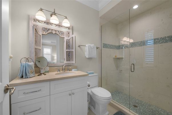 Bathroom, Glass Shower, Interior, Recessed Lighting