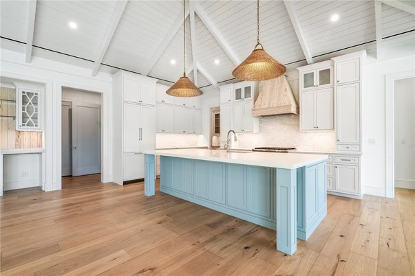 Interior, Kitchen, Pendant Lights, Recessed Lighting, Wood Texture Flooring