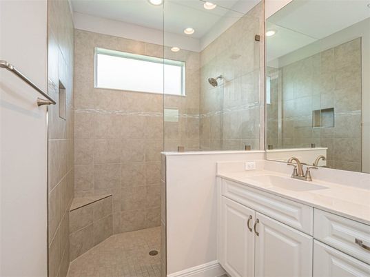 Bathroom, Glass Shower, Interior, Recessed Lighting