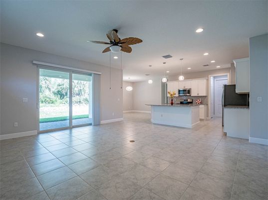Empty room, Interior, Kitchen, Pendant Lights, Recessed Lighting