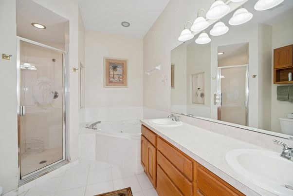 Bathroom, Dual Sink Vanities, Glass Shower, Interior, Recessed Lighting