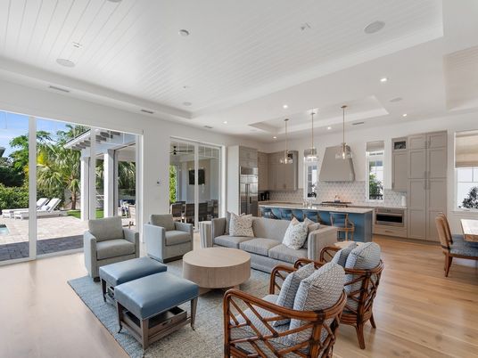 Interior, Kitchen, Living room, Pendant Lights, Recessed Lighting, Stainless Steel Appliances, Wood Texture Flooring