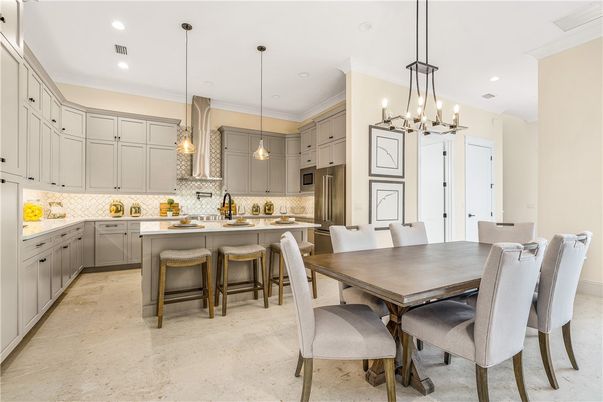 Dining room, Interior, Kitchen, Pendant Lights, Recessed Lighting, Stainless Steel Appliances