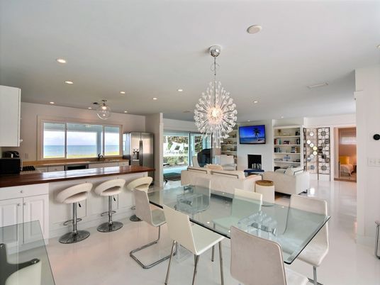 Dining room, Fireplace, Interior, Kitchen, Living room, Pendant Lights, Recessed Lighting, Water