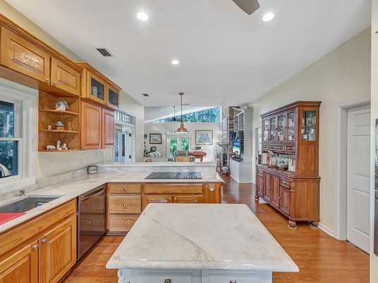 Interior, Kitchen, Pendant Lights, Recessed Lighting, Wood Texture Flooring