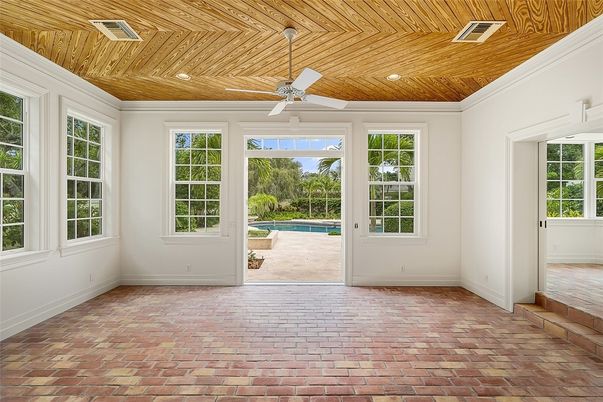 Empty room, Interior, Pool, Recessed Lighting, Wooden Ceilings