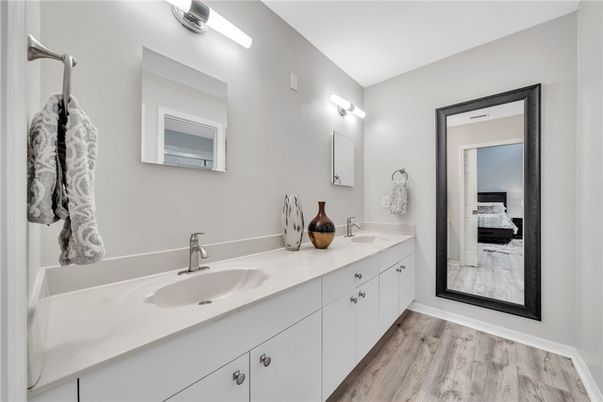 Bathroom, Dual Sink Vanities, Interior, Wood Texture Flooring
