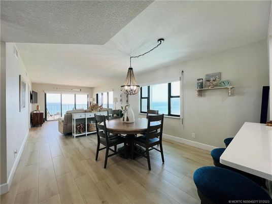 Chandelier, Dining room, Interior, Water, Wood Texture Flooring