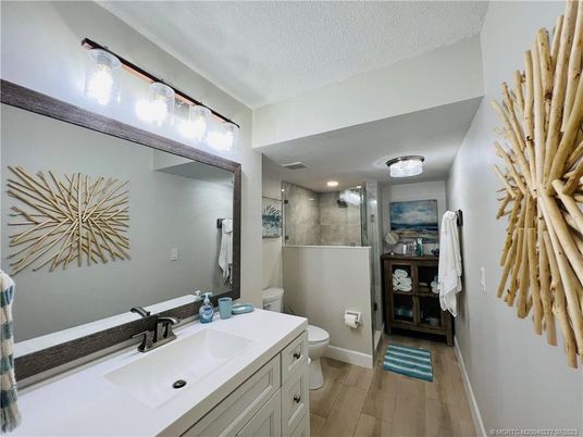 Bathroom, Interior, Recessed Lighting, Wood Texture Flooring