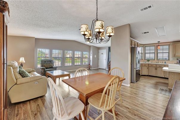 Chandelier, Dining room, Interior, Kitchen, Living room, Wood Texture Flooring