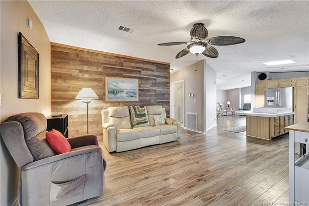 Interior, Kitchen, Living room, Stainless Steel Appliances, Wood Texture Flooring, Wooden Walls