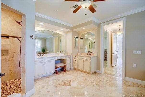 Bathroom, Dual Sink Vanities, Interior, Pendant Lights, Recessed Lighting