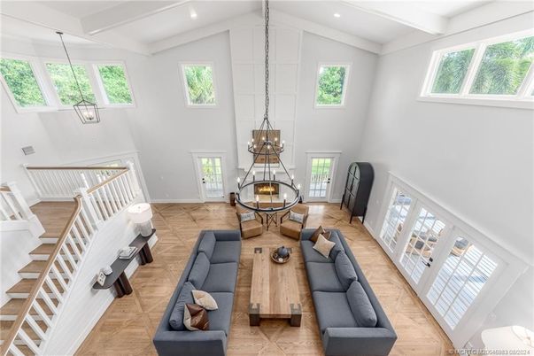 Dining room, Interior, Living room, Pendant Lights, Recessed Lighting, Wood Texture Flooring