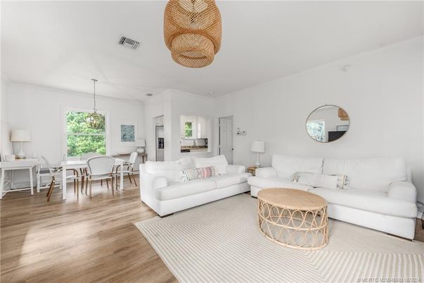 Dining room, Interior, Living room, Pendant Lights, Wood Texture Flooring