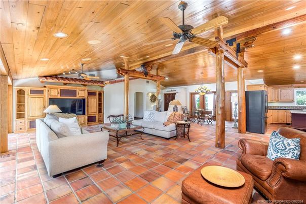 Dining room, Interior, Kitchen, Living room, Recessed Lighting, Wooden Beams, Wooden Ceilings