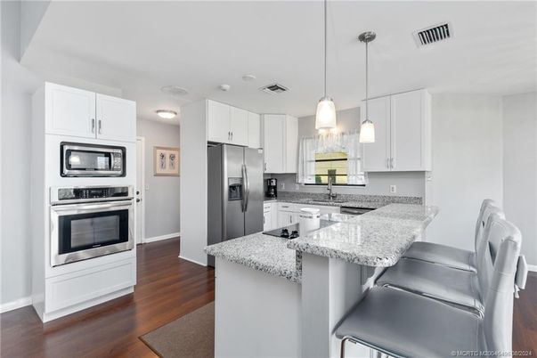 Interior, Kitchen, Pendant Lights, Stainless Steel Appliances, Wood Texture Flooring