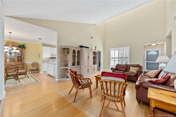 Dining room, Interior, Kitchen, Living room, Pendant Lights, Wood Texture Flooring