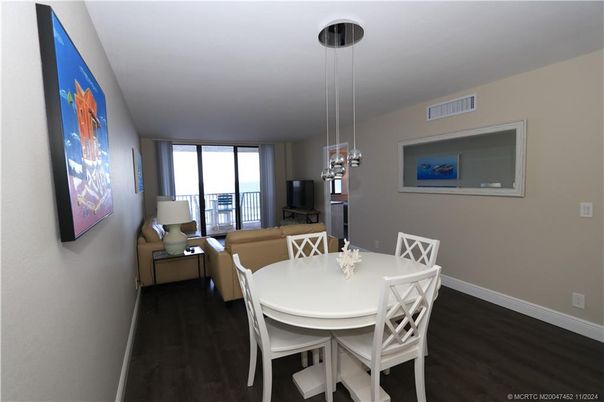 Dining room, Interior, Pendant Lights, Wood Texture Flooring