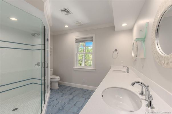 Bathroom, Dual Sink Vanities, Glass Shower, Interior, Recessed Lighting