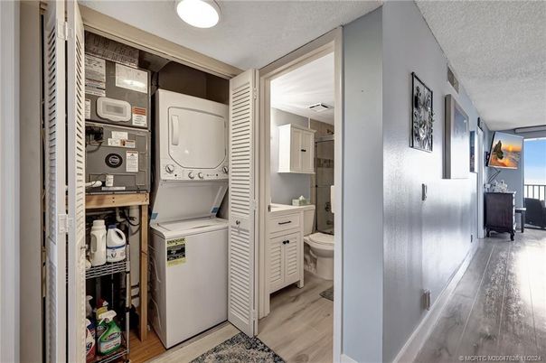 Bathroom, Interior, Utility Closets, Washer, Wood Texture Flooring
