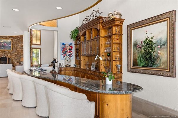Fireplace, Interior, Recessed Lighting, Stone Walls