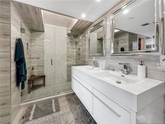 Bathroom, Dual Sink Vanities, Glass Shower, Interior, Recessed Lighting