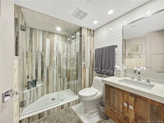 Bathroom, Glass Shower, Interior, Recessed Lighting