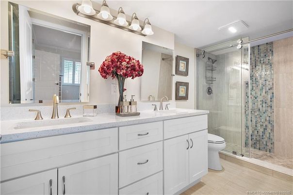 Bathroom, Dual Sink Vanities, Glass Shower, Interior, Recessed Lighting