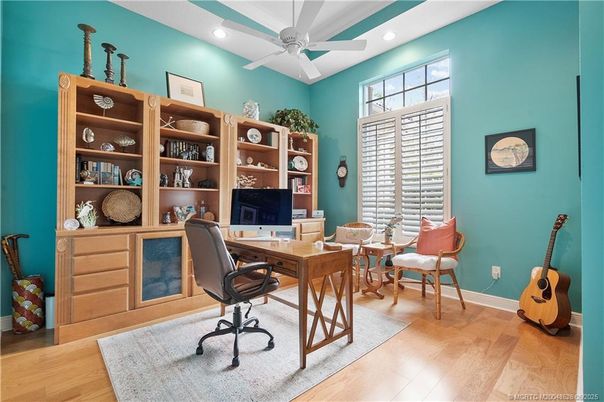 Home Office, Interior, Recessed Lighting, Wood Texture Flooring