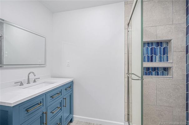 Bathroom, Glass Shower, Interior, Wood Texture Flooring