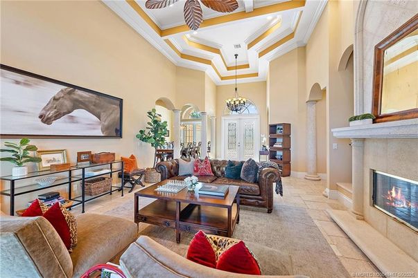 Chandelier, Fireplace, Interior, Living room