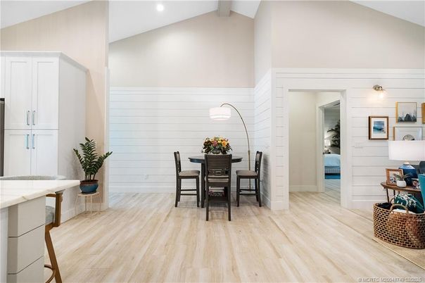 Bedroom, Dining room, Interior, Recessed Lighting, Wood Texture Flooring