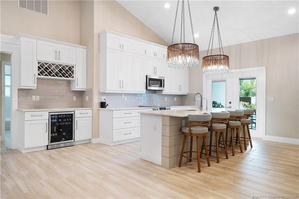 Interior, Kitchen, Pendant Lights, Recessed Lighting, Wood Texture Flooring