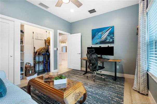 Home Office, Interior, Recessed Lighting, Wood Texture Flooring