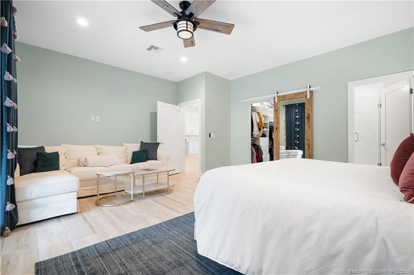 Bedroom, Interior, Recessed Lighting, Wood Texture Flooring