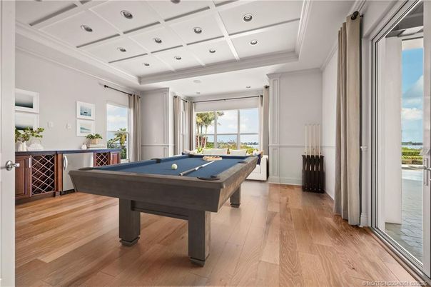 Billiard Table, Game Room, Interior, Recessed Lighting, Wood Texture Flooring