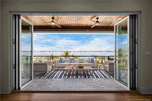 Interior, Living room, Recessed Lighting, Water, Wooden Ceilings, Wood Texture Flooring
