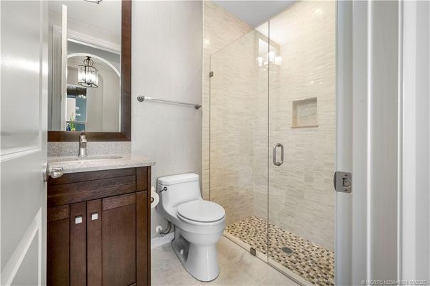 Bathroom, Glass Shower, Interior, Pendant Lights