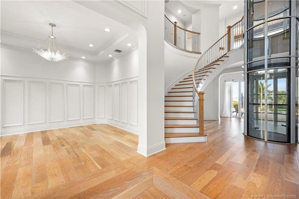 Chandelier, Interior, Recessed Lighting, Wood Texture Flooring