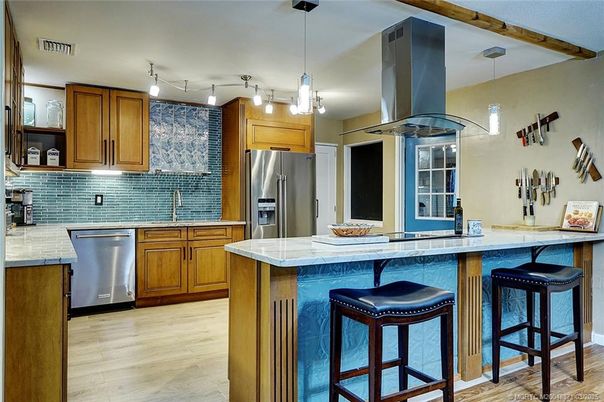 Interior, Kitchen, Pendant Lights, Stainless Steel Appliances, Wood Texture Flooring