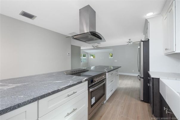 Interior, Kitchen, Recessed Lighting, Wood Texture Flooring
