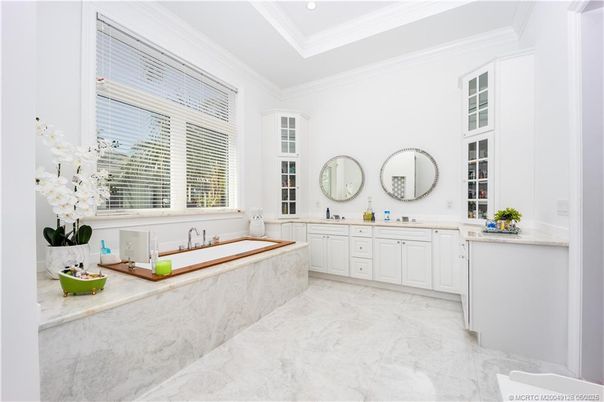 Bathroom, Dual Sink Vanities, Interior, Marble, Recessed Lighting