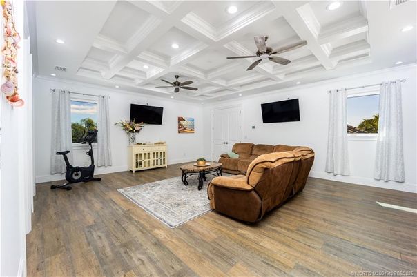 Interior, Living room, Recessed Lighting, Wood Texture Flooring
