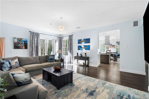 Chandelier, Interior, Kitchen, Living room, Recessed Lighting, Wood Texture Flooring