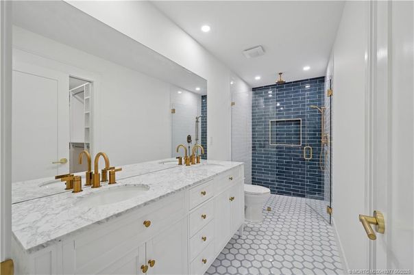 Bathroom, Dual Sink Vanities, Glass Shower, Interior, Recessed Lighting