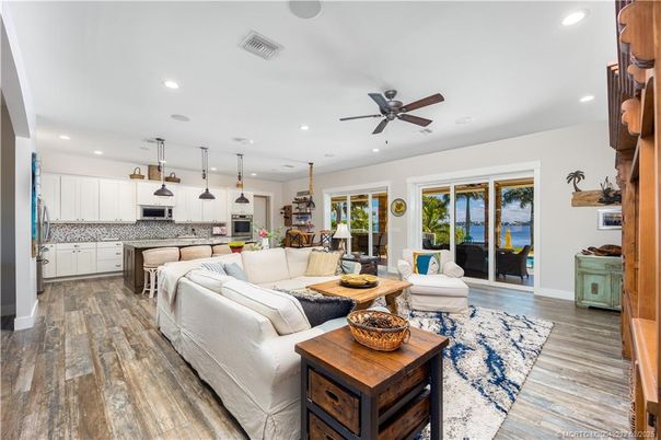 Interior, Kitchen, Living room, Pendant Lights, Recessed Lighting, Stainless Steel Appliances, Wood Texture Flooring