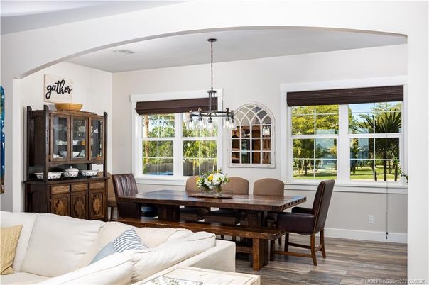 Dining room, Interior, Pendant Lights, Wood Texture Flooring