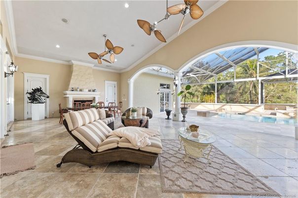 Fireplace, Glass Ceilings, Interior, Living room, Pool, Recessed Lighting, Sun Room