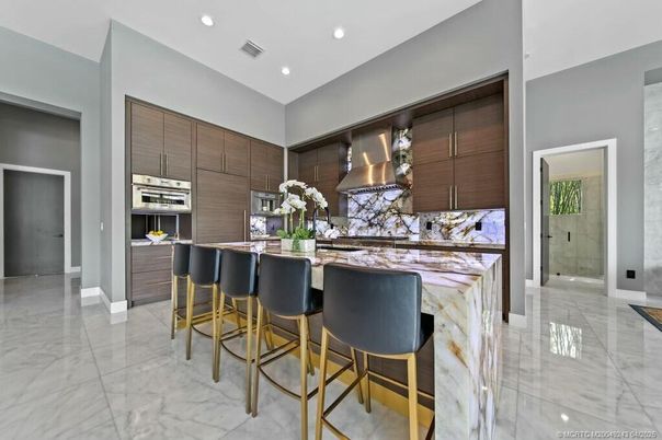 Interior, Kitchen, Marble, Recessed Lighting, Stainless Steel Appliances