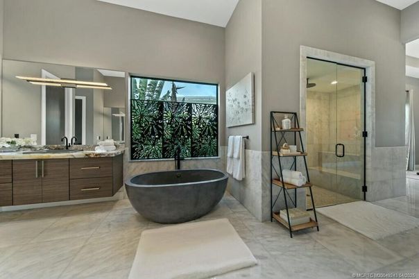 Bathroom, Dual Sink Vanities, Free Standing Baths, Glass Shower, Interior